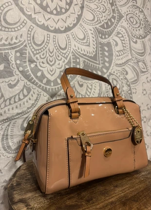 Jasper Conran Tan Nude Patent Bowler Bag with Crossbody Strap and Dust Bag, brand: Jasper Conran, condition: Very good, £15.00, £16.45 includes Buyer Protection