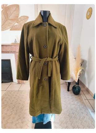 🍁N°219🍁: Manteau long ceinturé – laine & cachemire – fabriqué en France – T.44, marque: Cachemire, état: Très bon état, taille: XXL / 44 / 16, 60,00 €, 63,70 € Protection acheteurs incluse