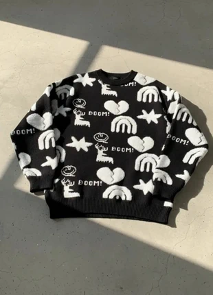 Pull noir motif – style graphique rétro, marque: VOID LINE PROJECT, état: Très bon état, taille: M, 72,90 €, 77,25 € Protection acheteurs incluse