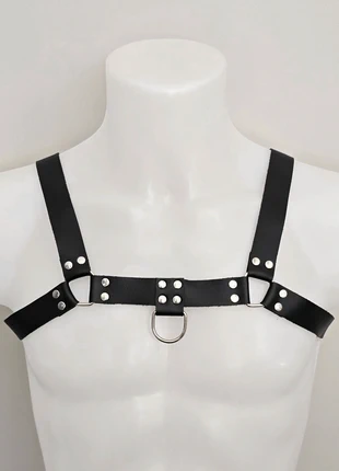 Mens Black Faux Leather Chest Harness Belt With Silver Studs & D Rings, condition: New without tags, size: Adjustable, £11.99, £13.29 includes Buyer Protection
