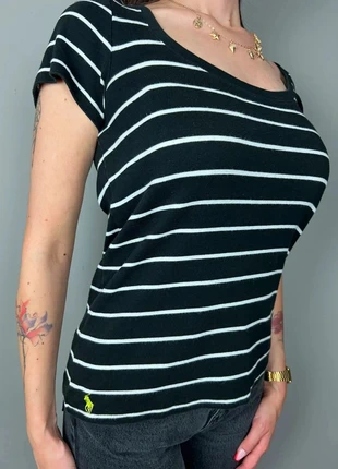 T-shirt Ralph Lauren noir rayures blanches brodé - L femme - coton HTRLF126, marca: Ralph Lauren, estado: Muito bom, tamanho: L / 40 / 12, €10.00, €11.20 inclui Proteção do Comprador Pro