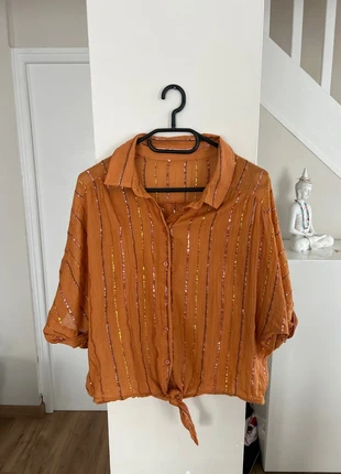 chemise orange à paillettes, marque: Porter, état: Très bon état, taille: M / 38 / 10, 2,00 €, 2,80 € Protection acheteurs incluse