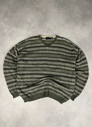 Pull col V maille vintage coton fait main made in USA motifs rayures multicolore XL, marque: Vintage Dressing, état: Bon état, taille: XL, 23,80 €, 25,69 € Protection acheteurs (Pro) incluse