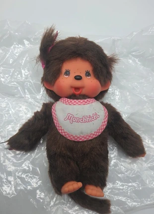🐵 Poupée Monchhichi vintage fille – bavoir rose à carreaux, marque: Monchhichi, état: Bon état, taille: Prématuré, jusqu'à 44cm, 17,00 €, 18,55 € Protection acheteurs incluse
