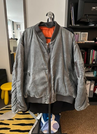 Blouson bomber gris délavé doublure orange – style aviateur, brand: Rifle paper co., condition: Very good, size: XXL / 44 / 16, €14.00, €15.40 includes Buyer Protection