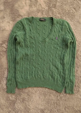 Torsadé vert foncé et violet col V vintage été léger en laine Ralph Lauren, marca: Ralph Lauren, estado: Muy bueno, tamaño: S / 36 / 8, 34,90 €, 37,35 € Protección al comprador Pro incluida