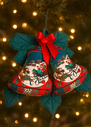 Vintage kerstdecoratie stoffen bellen | handgemaakt | Christmas bells | retro Xmas decor, merk: Vintage Love, staat: Goed, € 14,95, € 16,40 inclusief Kopersbescherming