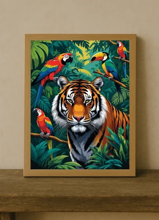 Affiche A4 - Thème jungle colorée tigre du bangal paysage, brand: HandyPixel, condition: Very good, €7.00, €8.05 includes Buyer Protection Pro