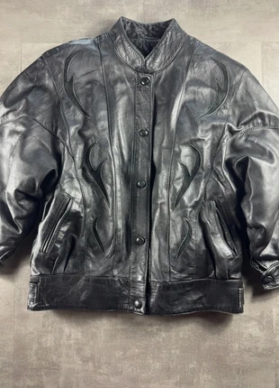 Veste en cuir noir homme motard flamme Y2K Vintage 90’ made in France oversize, brand: Dressing Vintage, condition: Very good, size: L, €37.50, €40.08 includes Buyer Protection