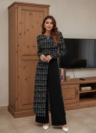 Combinaison longue tweed chic noir – effet robe manteau, estado: Muito bom, tamanho: M / 38 / 10, €49.90, €53.10 inclui Proteção do Comprador Pro