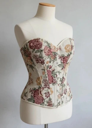 Corset Fleuri Vintage en Jacquard – Romantique / Chic Renaissance / Bohème Élégant / Tons Pastel, brand: Maison Dareléa, condizioni: Ottime, taglia: M / IT 42 / EU 38, €49.90, €53.10 include la Protezione acquisti Pro