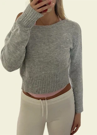 Grauer off Shoulder Pullover, marque: Vintage Love, état: Neuf sans étiquette, taille: S / 36 / 8, 20,00 €, 21,70 € Protection acheteurs incluse
