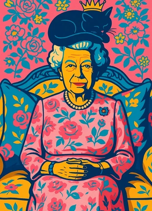 Poster A3 - Queen Elisabetta - Regina e gatto nero, marque: Queen, état: Neuf avec étiquette, 7,50 €, 8,58 € Protection acheteurs incluse