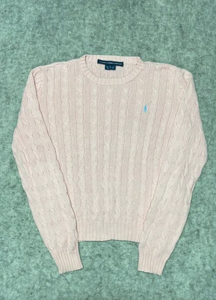Pull Torsadé Ralph Lauren 100% coton rose logo brodé bleu clair - L, brand: Ralph Lauren, condition: Very good, size: L / 40 / 12, €55.00, €58.45 includes Buyer Protection