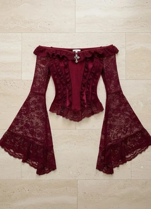 Top Corset Gothique à Épaules Dénudées en Velours et Dentelle Évasée taille s, brand: gruera, condizioni: Ottime, taglia: S / IT 40 / EU 36, €32.90, €35.25 include la Protezione acquisti