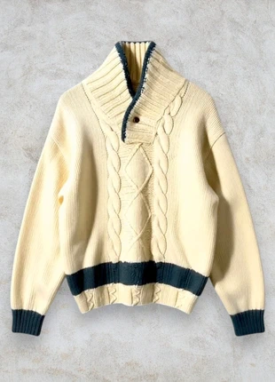 Vintage Preswick & Moore 100% Wool Handknit Jumper Beige with Grey Trim, brand: Aran vintage, condition: Very good, size: M, €35.90, €38.40 includes Buyer Protection Pro