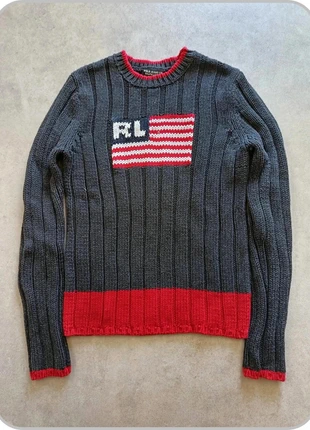 Pull en maille vintage Ralph Lauren flag/drapeau américain col rond 100% coton bleu/marine taille L, brand: Ralph Lauren, condition: Very good, size: L / 40 / 12, €54.90, €58.35 includes Buyer Protection Pro