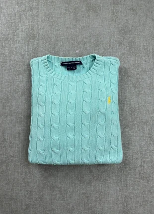 Pull Ralph Lauren torsadée | Taille L femme | bleu clair logo jaune, marca: Ralph Lauren, estado: Muy bueno, tamaño: L / 40 / 12, 35,00 €, 37,45 € Protección al comprador Pro incluida