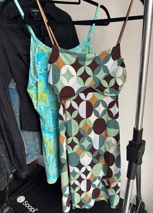 Vintage Y2K funky brown and green printed slip dress, marca: Vintage, estado: Muito bom, tamanho: M / 38 / 10, €15.00, €16.45 inclui Proteção do Comprador Pro