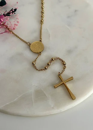 Collier sautoir doré forme « Y » médaillon Vierge Marie et croix - Acier Inoxydable, marca: Boutique Parisienne, estado: Muy bueno, 25,00 €, 26,95 € Protección al comprador Pro incluida