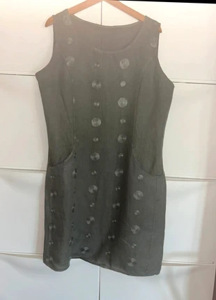 🟢 Robe sans manches en lin vert kaki – Fabriquée en Italie – Taille XXL, état: Très bon état, taille: XXL / 44 / 16, 10,00 €, 11,20 € Protection acheteurs incluse