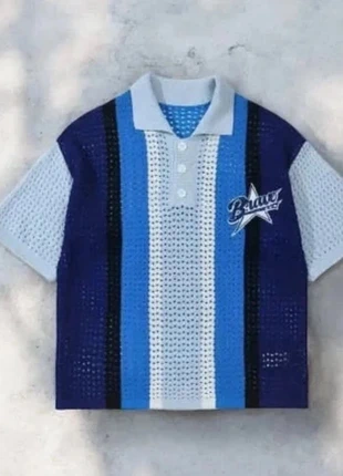 Polo ajouré style US rétro – rayures bleues et blanches, marque: Vintage Dressing, état: Très bon état, taille: M, 32,99 €, 35,34 € Protection acheteurs incluse