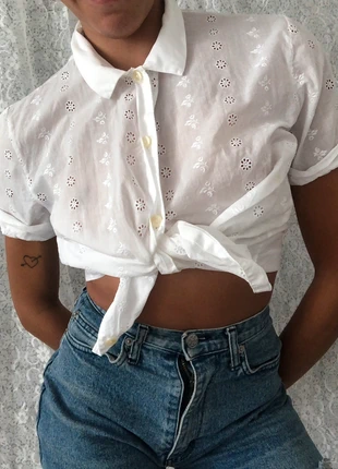 Chemisier ancien blanc en coton vintage cottage broderie bohème, marque: Vintage Dressing, état: Très bon état, taille: S / 36 / 8, 10,00 €, 11,20 € Protection acheteurs incluse
