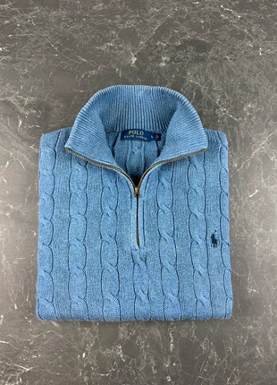 Pull Torsadé Half zip demi zip Ralph Lauren col rond / Taille L hommes | Bleu clair logo Bleu Marine, marke: Ralph Lauren, zustand: Sehr gut, größe: L, 60,00 €, 63,70 € inklusive Vinted-Käuferschutz