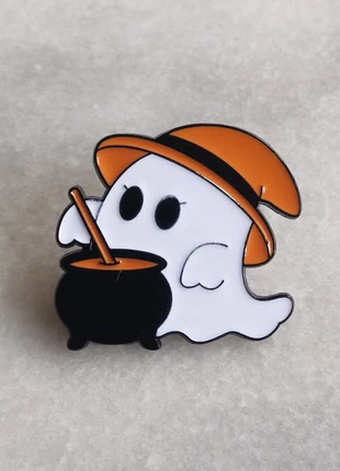 Cute ghost and cauldron pin badge., condition: New without tags, £1.15, £1.91 includes Buyer Protection