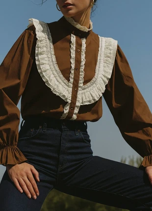 Chemise coton marron avec dentelle, condition: New with tags, size: One size, €14.50, €15.93 includes Buyer Protection