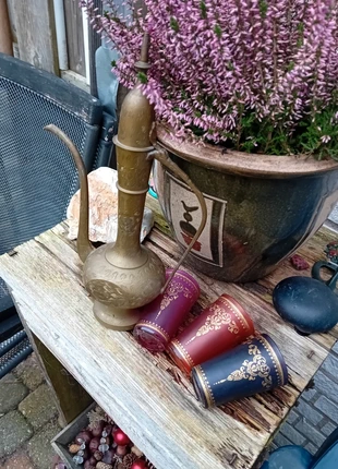 Marokkaanse koperen kan met Marokkaanse thee glazen, merk: geluk, staat: Veelgebruikt, € 10,00, € 11,20 inclusief Kopersbescherming