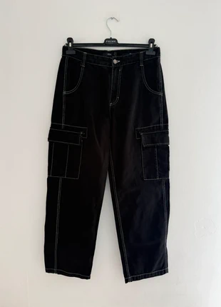 bershka cargo neri eur 40 – pantaloni utility con cuciture a contrasto, marque: Bershka, état: Neuf sans étiquette, taille: L, 14,99 €, 16,44 € Protection acheteurs incluse