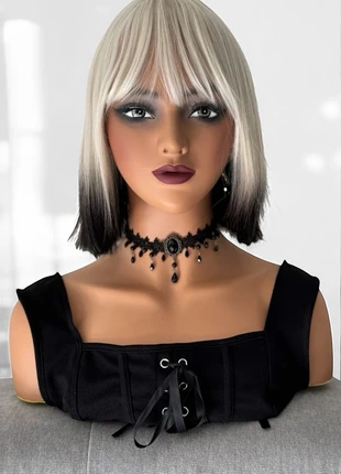 Wig perrücke perruque parruca courte bob blanche cendrée et noire avec frange sorcière witch, marca: givenza, estado: Muy bueno, 17,00 €, 18,55 € Protección al comprador Pro incluida