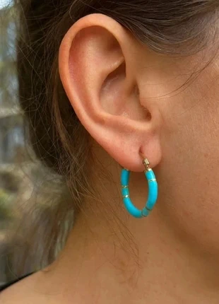 Boucles d’oreilles créoles turquoise & dorées, estado: Novo sem etiquetas, €11.50, €12.78 inclui Proteção do Comprador
