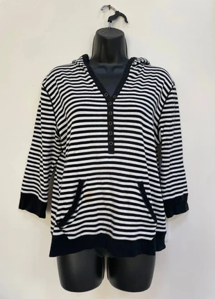L-RL Lauren Ralph Lauren femme – pull à capuche et bouton 1/4 -noir et blanc - L, marca: Lauren Ralph Lauren, estado: Satisfatório, tamanho: L / 40 / 12, €9.90, €11.10 inclui Proteção do Comprador Pro