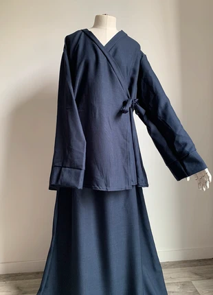 ensemble jupe kimono effet lin marine, état: Très bon état, taille: Taille unique, 19,50 €, 21,18 € Protection acheteurs (Pro) incluse