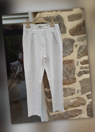 Pantalon Johanna rayé beige et blanc – Taille 36, coupe élégante et légère 🌿, marca: Johanna Paris, estado: Novo sem etiquetas, tamanho: S / 36 / 8, €16.70, €18.24 inclui Proteção do Comprador