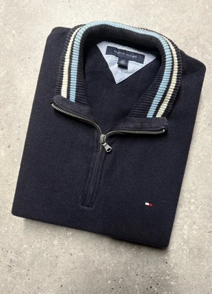 1/4 zip Tommy Hlfiger bleu marine pull col rond coton brodé col camionneur sweat half zip PT1-16, marca: Tommy Hilfiger, estado: Muito bom, tamanho: L, €29.90, €32.10 inclui Proteção do Comprador Pro
