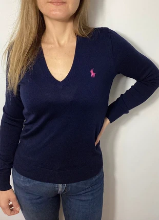 Pull Col V en Laine Mérinos Ralph Lauren Femme – Bleu Marine – Logo Brodé Rose – Taille M, brand: Ralph Lauren, condition: Very good, size: M / 38 / 10, €39.90, €42.60 includes Buyer Protection