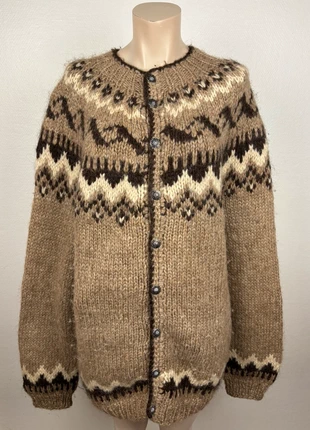 Icelandic wool cardigan brown cream pattern 100% pure wool hand knitted Reykjavik Iceland L men, brand: Handmade Beauty, condizioni: Ottime, taglia: L, €62.90, €66.75 include la Protezione acquisti
