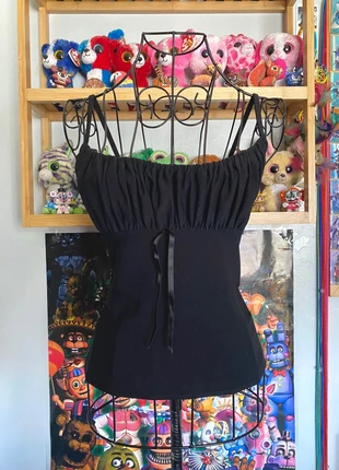 y2k vintage black cropped fitted milkmaid cami top, brand: Vintage Dressing, condition: Very good, size: M / 10, £12.00, £13.30 includes Buyer Protection