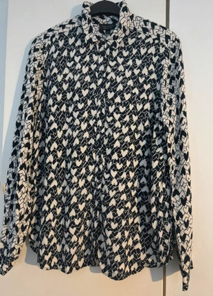 Topshop Women’s Navy & Cream Heart Print Blouse - UK Size 12, brand: Topshop, condition: Very good, size: M / UK 12-14, £4.00, £4.90 includes Buyer Protection