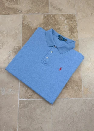 Polo Ralph Lauren - Homme XXL classic fit - Bleu clair chiné logo rouge - Pima coton, marca: Ralph Lauren, estado: Novo sem etiquetas, tamanho: XXL, €40.00, €42.70 inclui Proteção do Comprador Pro