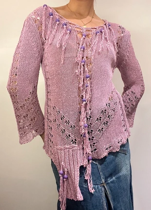 top maille manches mi longue rose perles cottagecore vintage style franges, marca: Vintage Dressing, estado: Muito bom, tamanho: S / 36 / 8, €12.00, €13.30 inclui Proteção do Comprador Pro