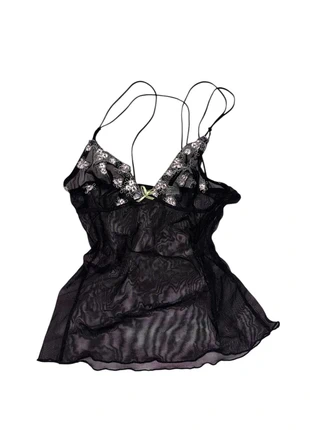 Black Sheer Mesh Camisole Top | Y2K Whimsigoth Fairy Grunge Lingerie | Beaded & Embroidered, marca: yamamay, estado: Muy bueno, 10,00 €, 11,20 € Protección al comprador incluida