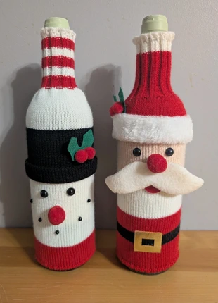🍷 Housses de bouteilles de Noël – Père Noël & Bonhomme de neige, état: Bon état, 5,00 €, 5,95 € Protection acheteurs incluse