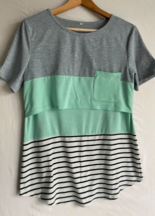 Large / XL Colour Block Nursing Top - Stripe & Mint Green Panel - Short Sleeve Feeding Tee, brand: Unbranded, condition: Very good, size: XL / 14, £8.00, £9.10 includes Buyer Protection