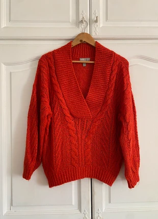 Pull tressé rouge col V, marque: ASOS, état: Très bon état, taille: XS / 34 / 6, 8,00 €, 9,10 € Protection acheteurs incluse