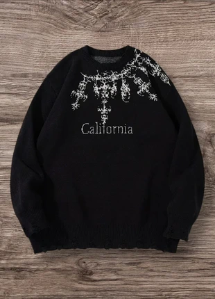 Pull Vintage Noir Blanc California Bijoux Taille L - Grunge 90s Y2K Knit Streetwear Retro Oversize, marque: y2k, état: Très bon état, taille: L, 58,99 €, 62,64 € Protection acheteurs (Pro) incluse