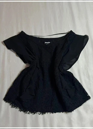Blouse en dentelle noir et volant taille s, merk: Jennyfer, staat: Heel goed, maat: S / 36 / 8, € 5,00, € 5,95 inclusief Kopersbescherming